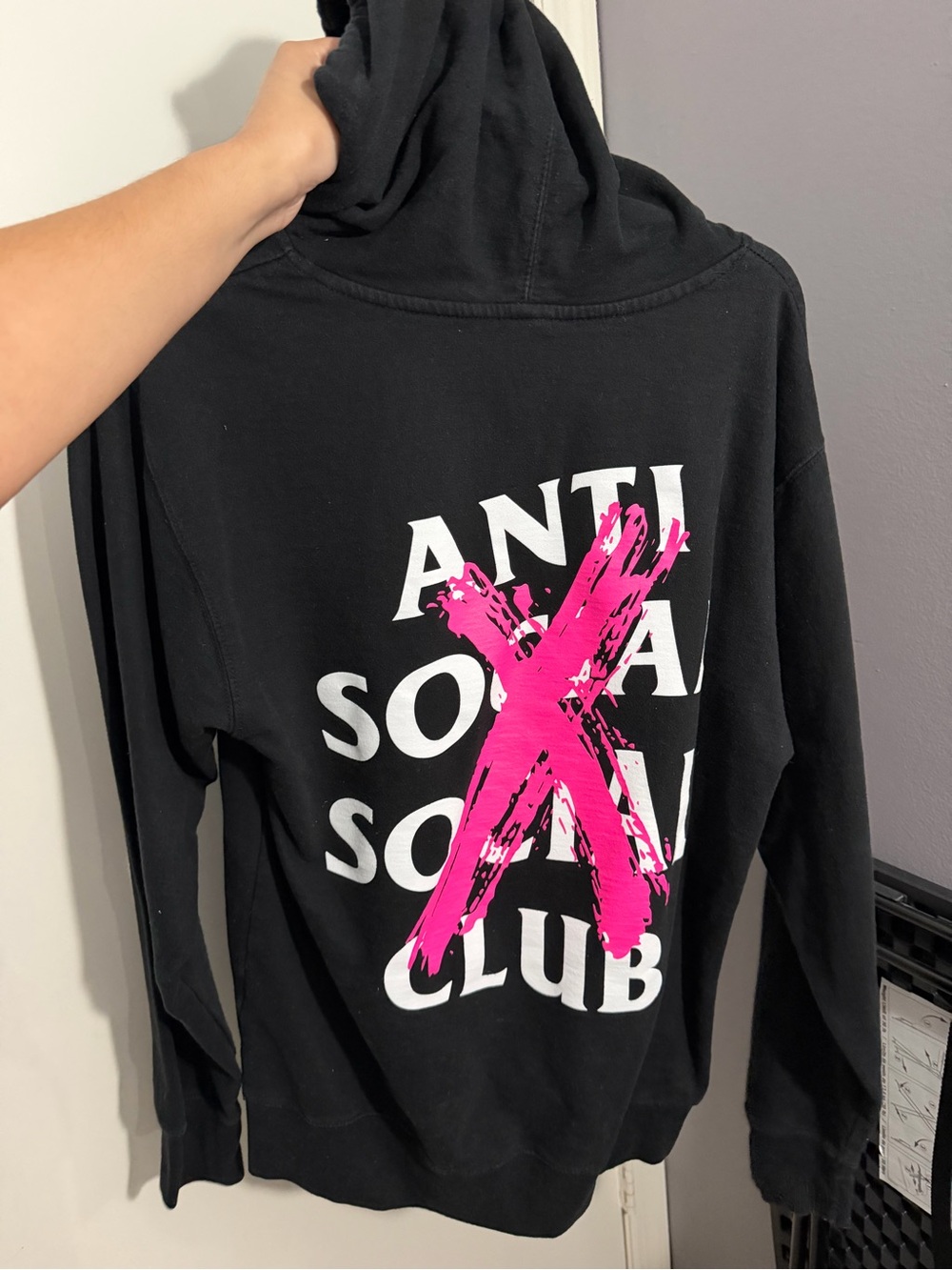 Anti Social Social Club Black Hoodie with Pink Brushstroke Graphic